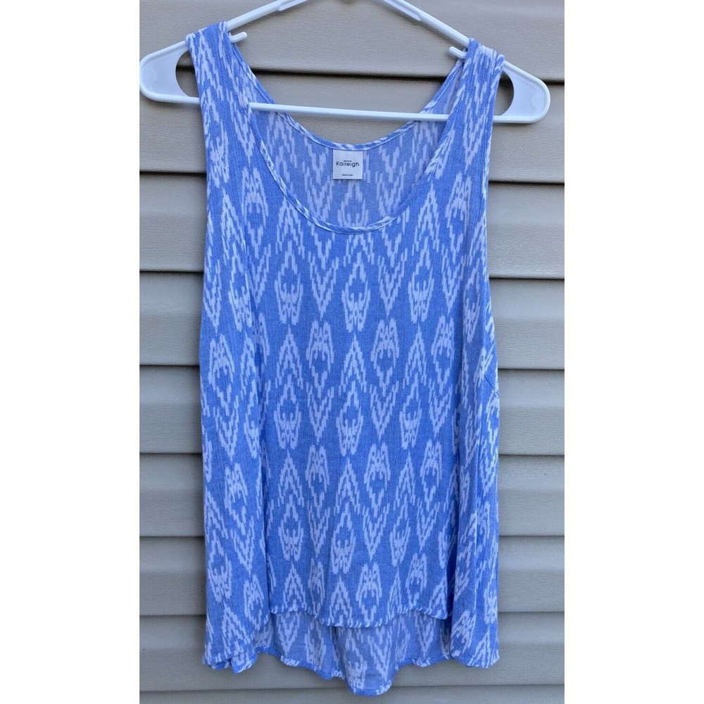 Stitch Fix Women's Kaileigh Tank Top Large Sleeveless Blue High Low Semi-Sheer
